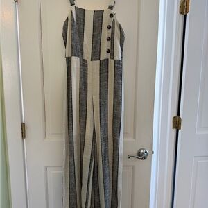 Striped Wide-Leg Jumpsuit in Black and Cream